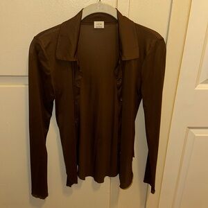 Wilford Aritzia Brown sheer button-down